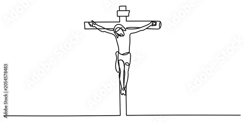 Quadro su tela Jesus christ on the cross continuous single line drawing Vector, illustration