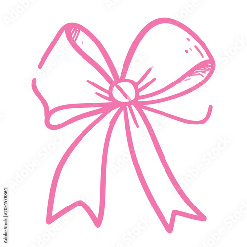 Hand drawn pink ribbon bow illustration.