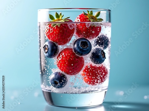 Refreshing Summer Mixed Berry Water with Carbonation and Condensation