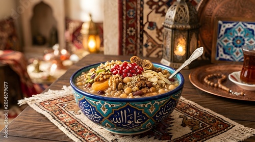 Traditional Ashura Dessert Bowl on Elegant Background