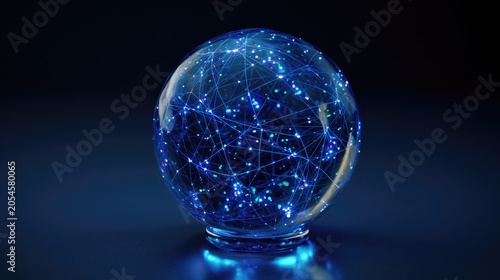 Glowing orb of connected light particles, symbolizing data and network