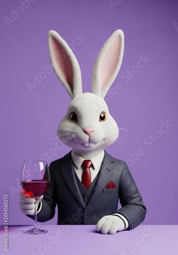 Sophisticated Rabbit's Elegant Sip: A Stylized 3D Portrait