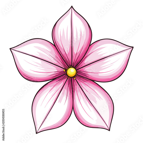 A single stylized hand-drawn pink flower illustration with a yellow center.