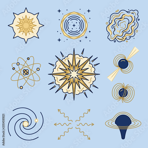 Fotografija A collection of various celestial bodies and cosmic phenomena icons