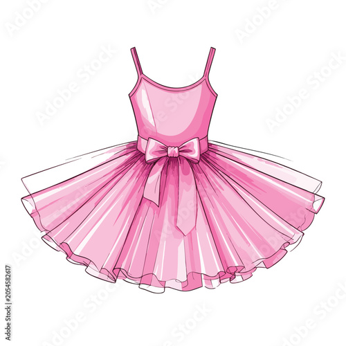 Beautiful pink ballerina tutu dress illustration for little girls.