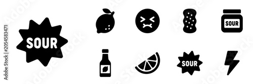 Photography Sour Lemon Flavor and Facial Expression Silhouette Icon Set