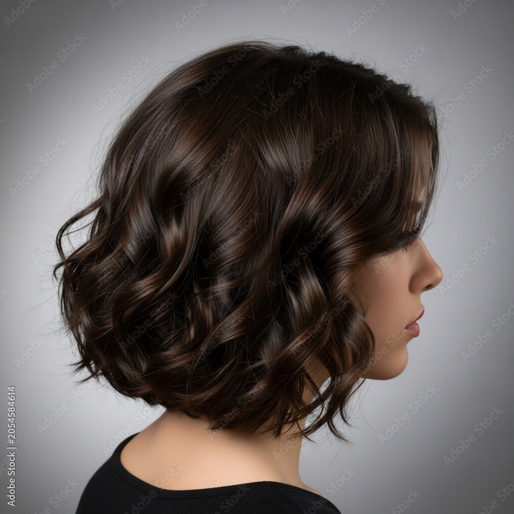 Naklejka premium Sculpted Waves: A Study in Dark, Lustrous Hair