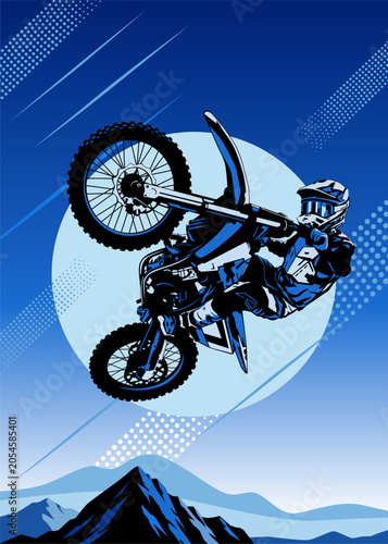 motocross high jump sport logo icon blue background design vector art