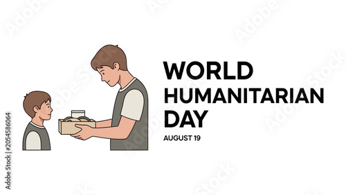 Tableau sur toile World Humanitarian Day August 19: An elder person giving a box of essentials to a younger person, signifying support and compassion on World Humanitarian Day