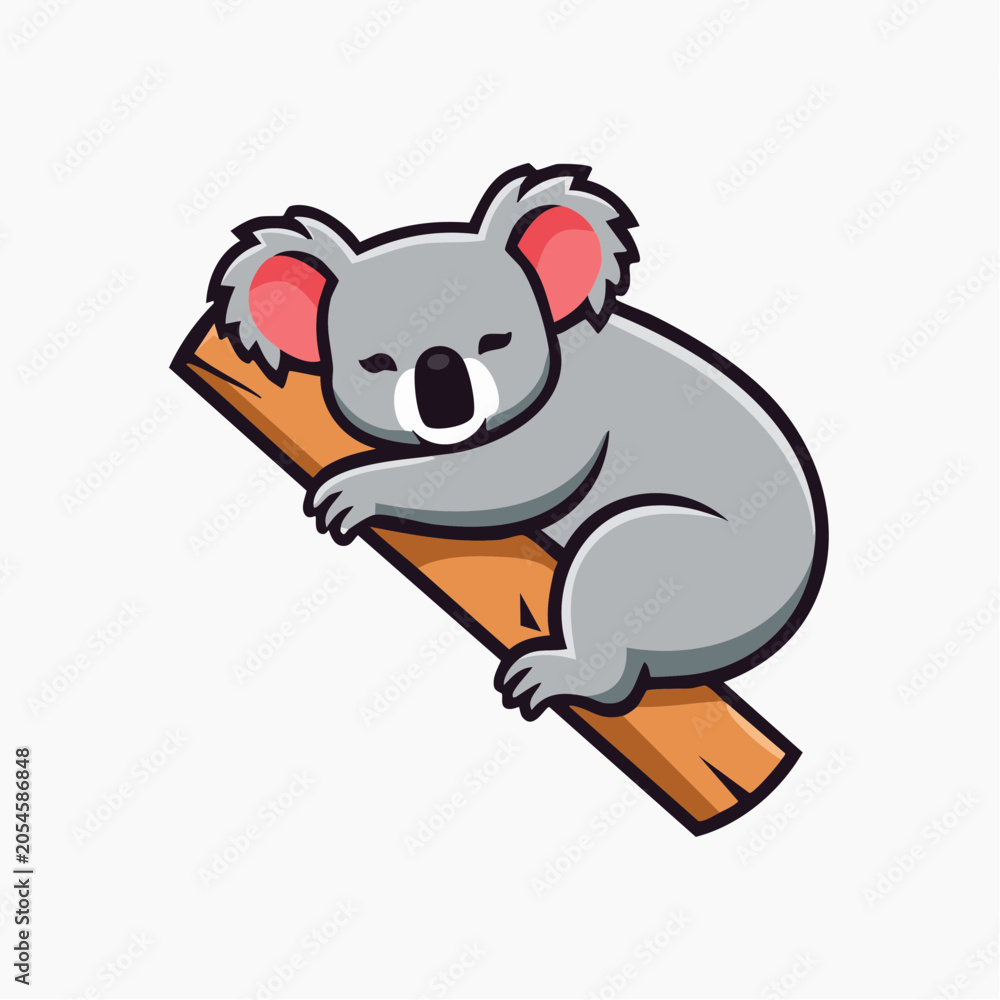 Fototapeta premium Cute cartoon koala sleeping on a tree branch