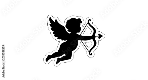 Schilderij op canvas Silhouette of Cupid Flying with Bow and Arrow.