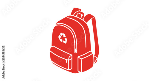 Red Backpack with Recycling Symbol Illustration.