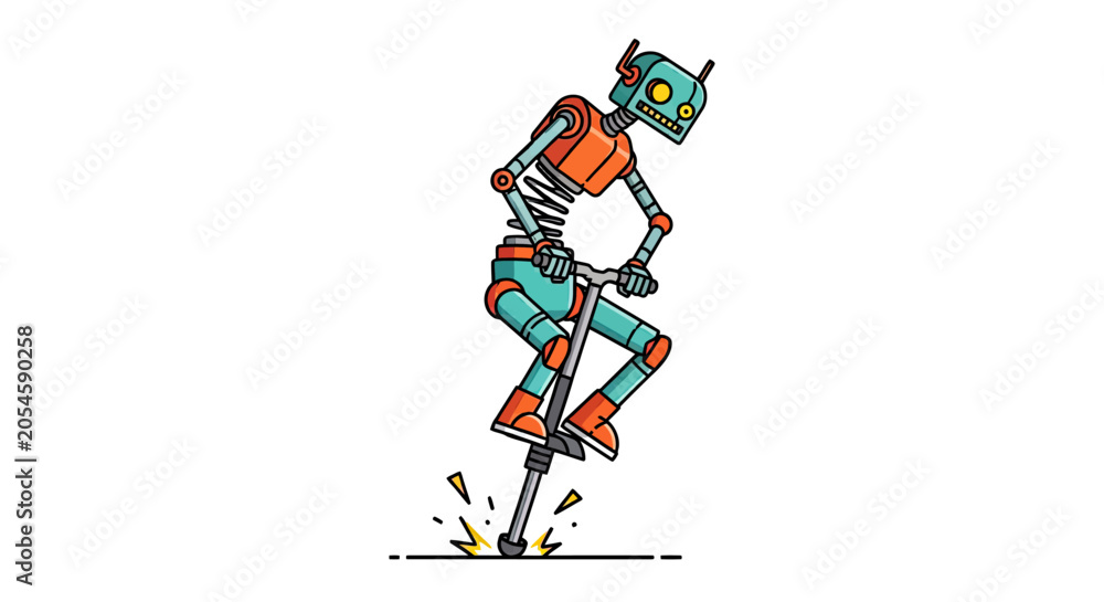 Fototapeta premium Humanoid robot performing jumps on heavy duty pogo stick.