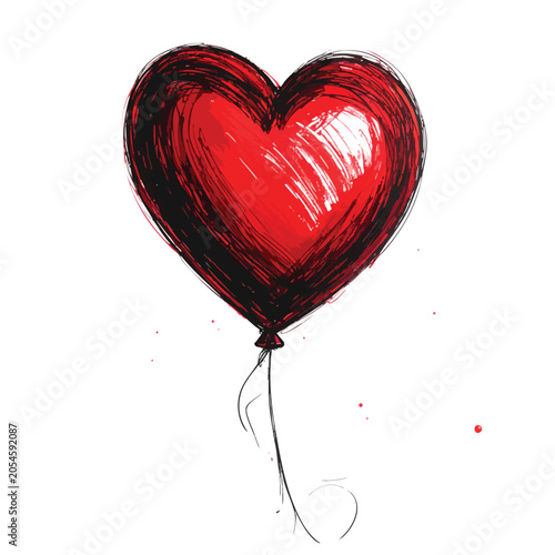 Hand drawn red heart shaped balloon illustration.