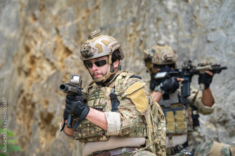 Fototapeta premium Military operation training urban environment action sequence tactical maneuvering close-combat viewpoint defense strategy