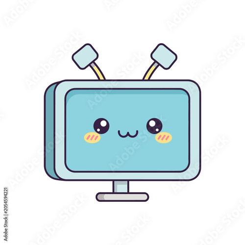 Cartoon television with smiling face.