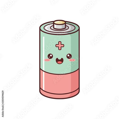 Cute cartoon battery with smiling face.