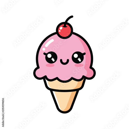Cartoon pink ice cream cone dessert.