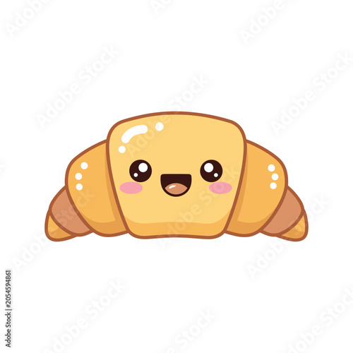 Smiling Cartoon Croissant with Face.