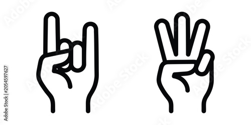 Tableau sur toile Vector line icons featuring rock gesture and three finger count sign minimalist