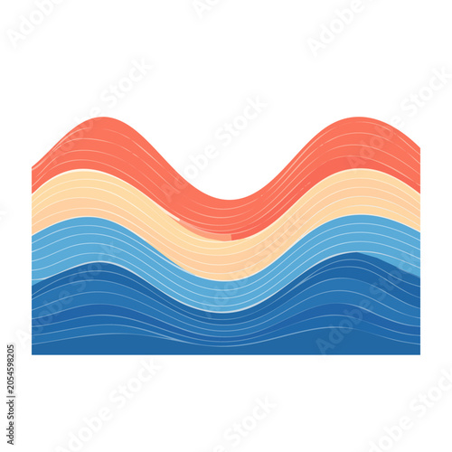 Abstract wavy lines in coral, peach, and blue colors