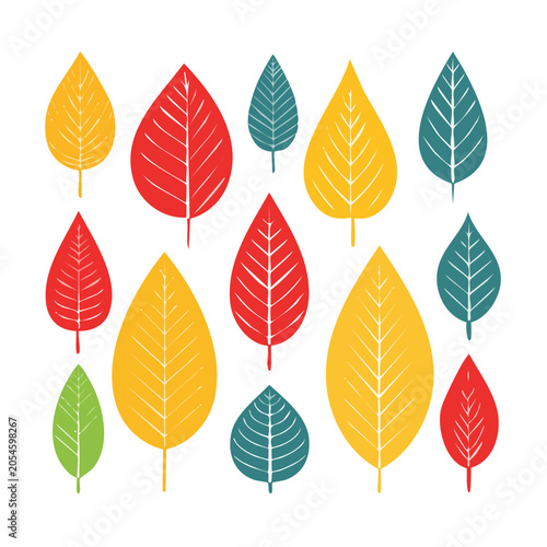 Colorful flat design leaves pattern on white background