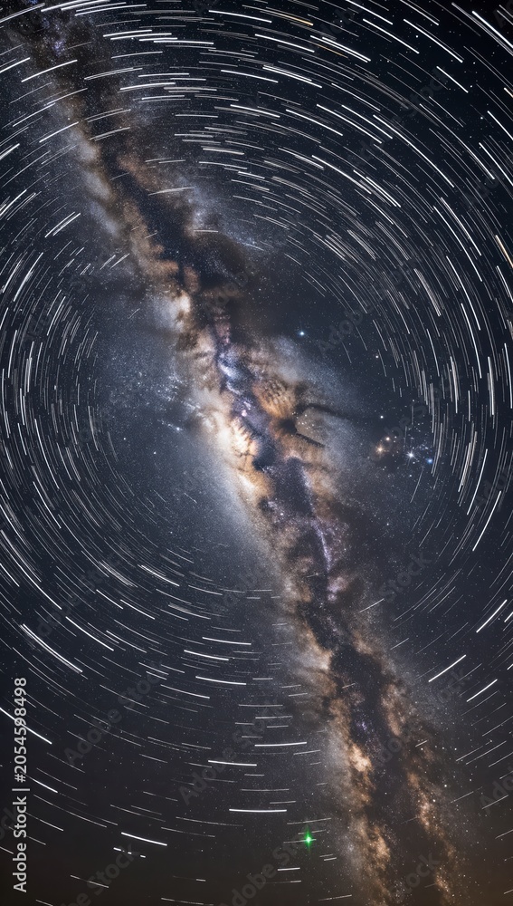Fototapeta premium Spiral galaxy formation in deep space with bright cosmic light and dark dust clouds