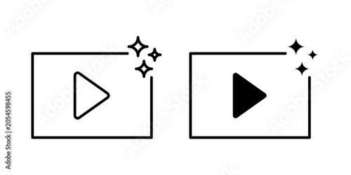 AI video generator icon in outline and solid style, isolated on white background. Ideal for automated video creation, AI content, and digital media features in mobile and web design.