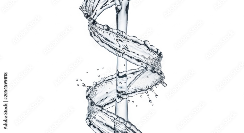Obraz premium Clear water splashing in a twisted spiral shape against a white background.