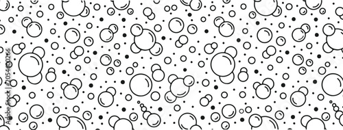 Minimalist Black and White Line Art Soap Bubbles Seamless Pattern Texture Wallpaper for Coloring Book Backdrop Vector Illustration