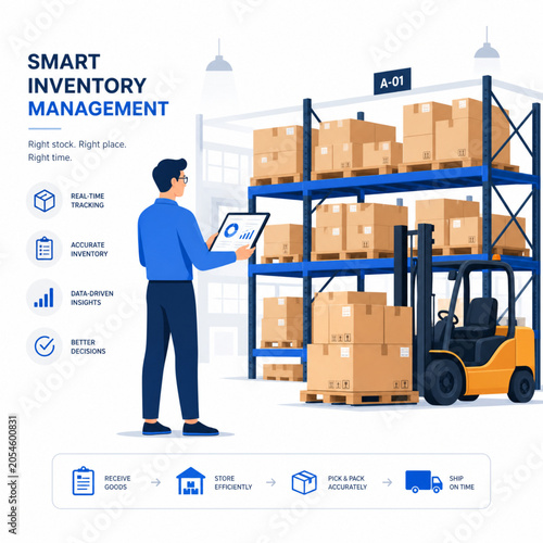 Smart Inventory Warehouse Management Vector Illustration