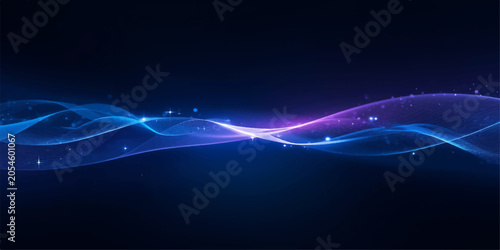 Abstract deep blue and purple background with dynamic wave motion and sparkles