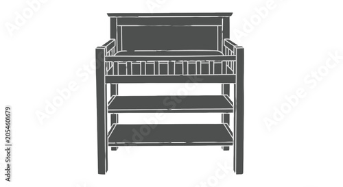 Foto Steel kitchen utensil holder with shelves.