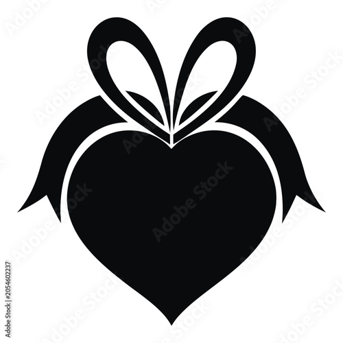 Heart Shape with Decorative Bow Ribbon Silhouette Icon, vector animal icon, vector, vector art