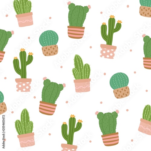 seamless pattern with cactus and flowers