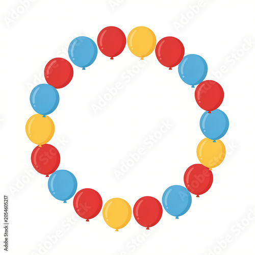 Colorful balloons form a circular celebration decoration