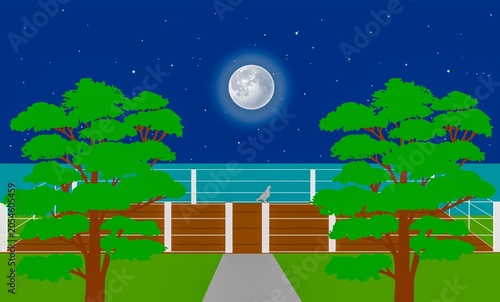 night landscape with moon and tree