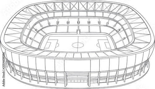 Football Stadium Outline Drawing Isolated on Transparent Background