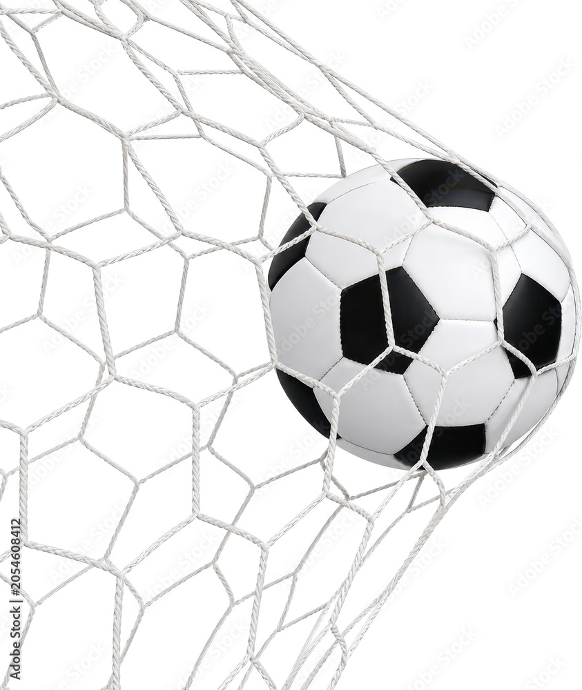 Fototapeta premium Soccer Ball Scoring Goal in Net Isolated on Transparent Background