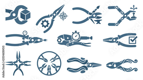 Tableau sur toile Collection of stylized icons representing various types of pliers and gripping tools, symbolizing industry and craftsmanship