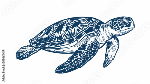 Hand drawn sea turtle swimming with detailed shell patterns