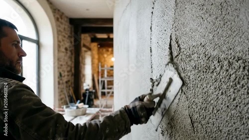 Professional Wall Finishing Process in Bright Modern Residential Interior Space