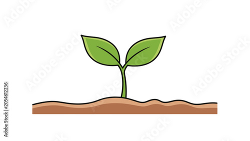 Photos A simple illustration of a green seedling with two leaves growing from brown soi