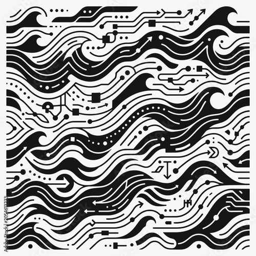 Tableau sur toile Vector Illustration Oceanic Datastream organic shapes in minimalist design