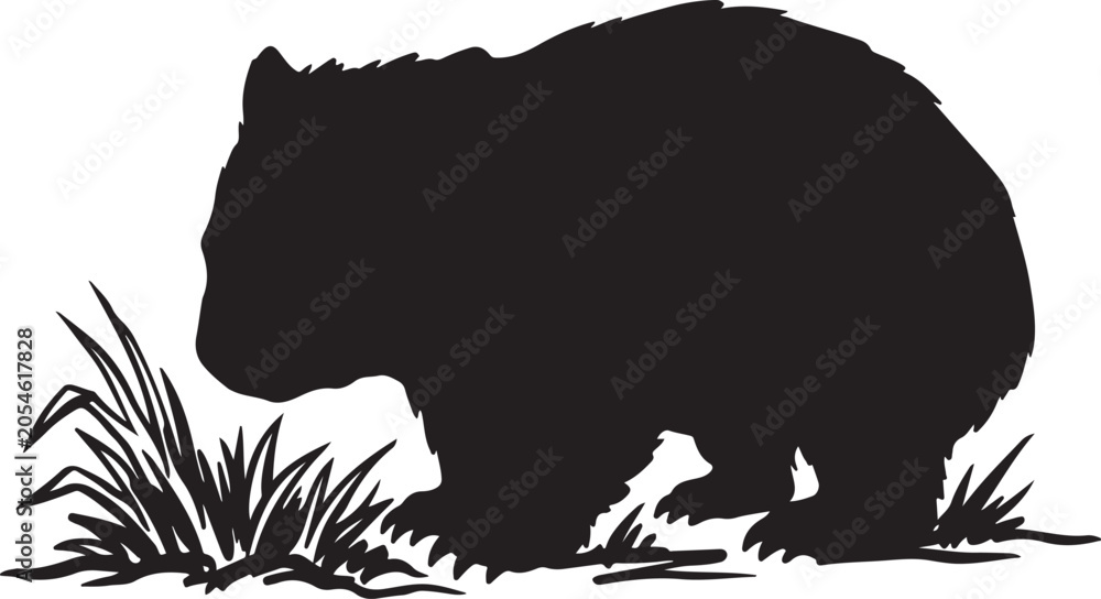 Fototapeta premium Wombat Silhouette Line Art Bold Outline Australian Marsupial Vector Illustration