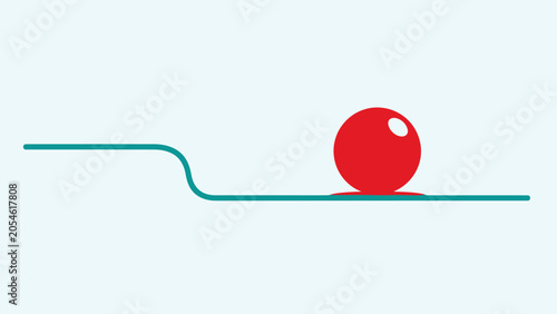 Red sphere with a highlight on a teal line with a drip