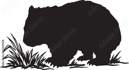 Wombat Silhouette Line Art Bold Outline Australian Marsupial Vector Illustration