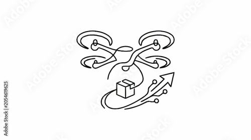 Billede på lærred Drone delivering package with technology elements illustration.