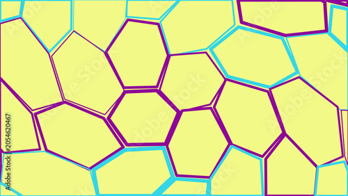 Abstract geometric pattern with yellow cells and colorful outlines