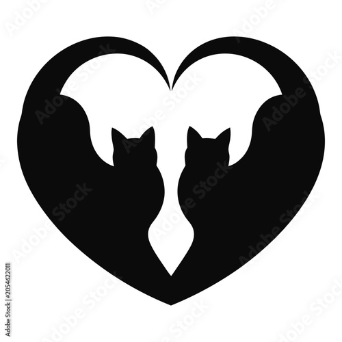 Heart Silhouette with Two Cats Embracing Love, vector animal icon, vector, vector art